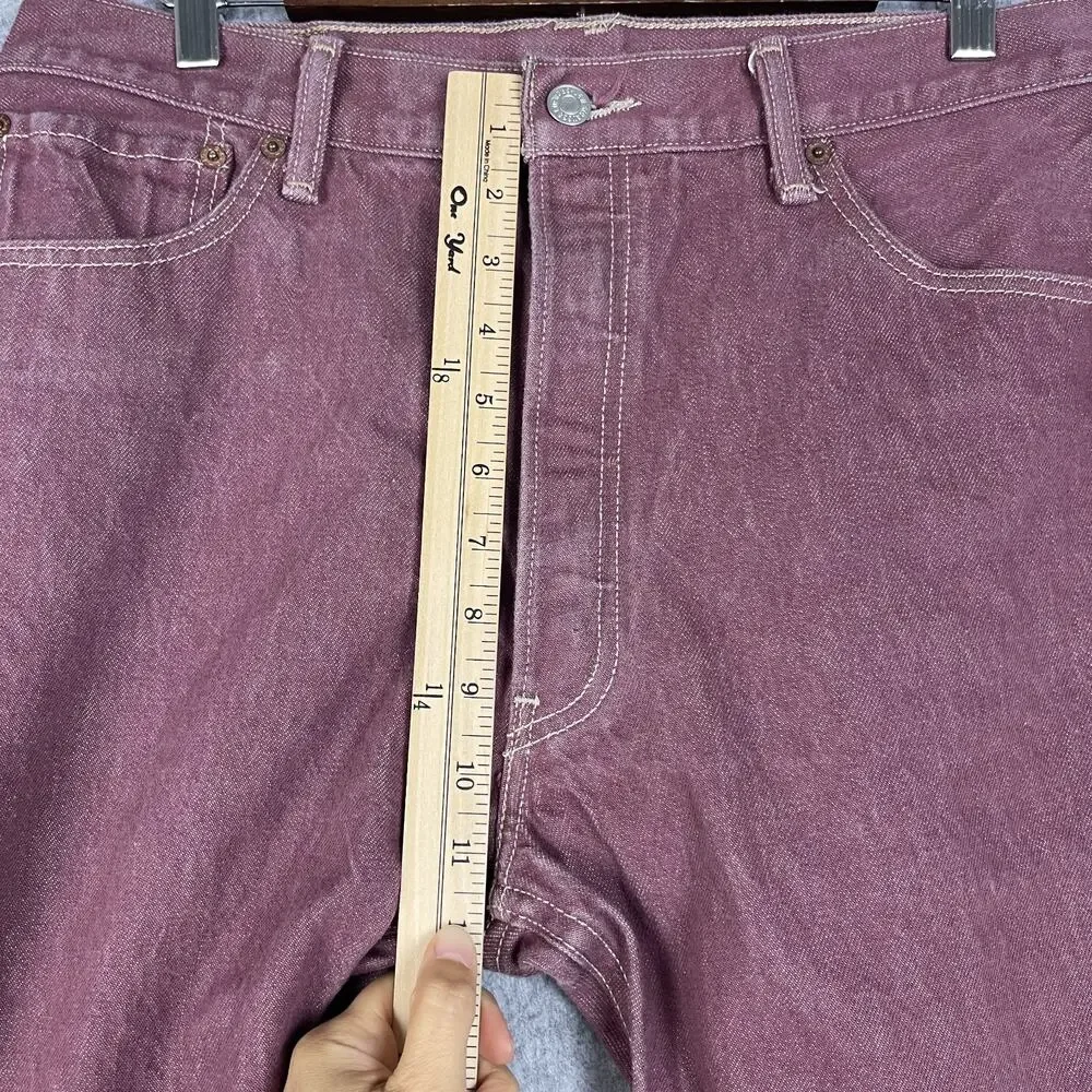 Levis 501 Jeans Mens 34x27 Pink‎ Red Cotton Straight Denim Mid Rise READ